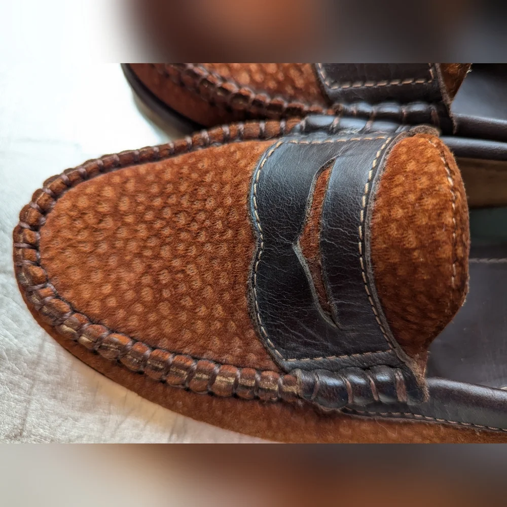 Darc Cuir Leather Penny Loafers Size 39, 8.5 Argentina Two Tone Preppy Academia